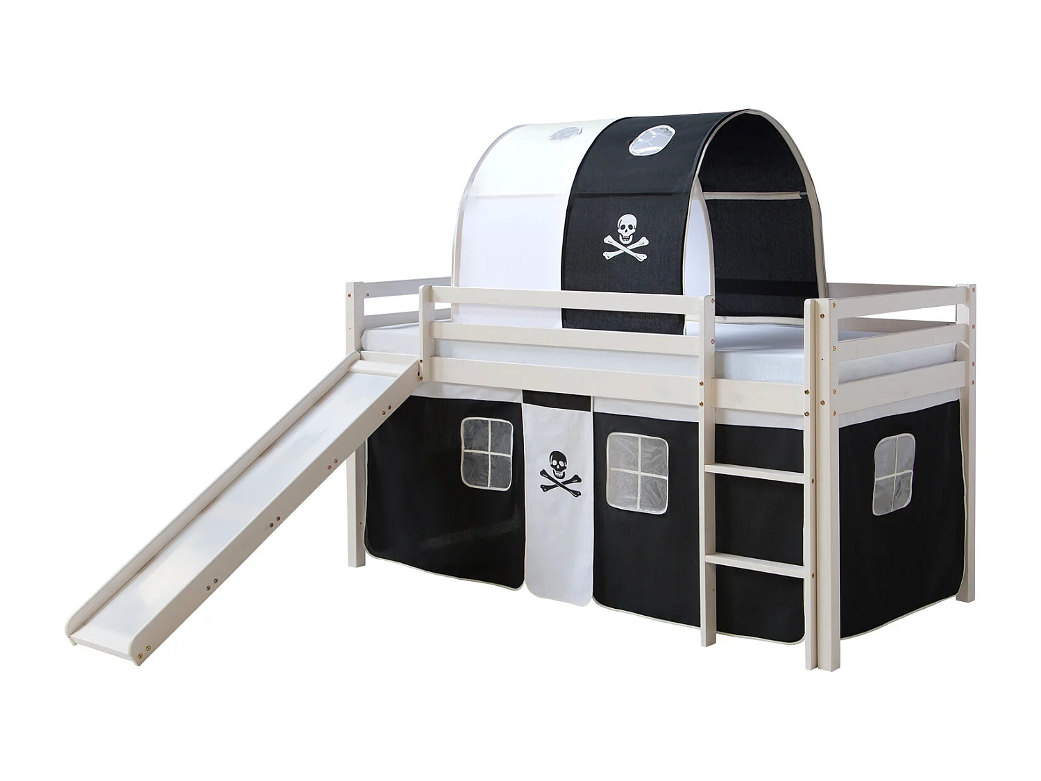 Hochbett 207,5x110x219,5 cm Weiß Schwarz Pirat Slatts