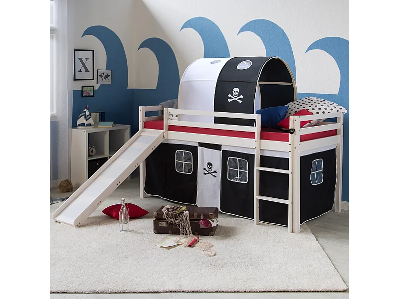 Lit mezzanine 207,5x110x219,5 cm Blanc noir Pirate Slatts