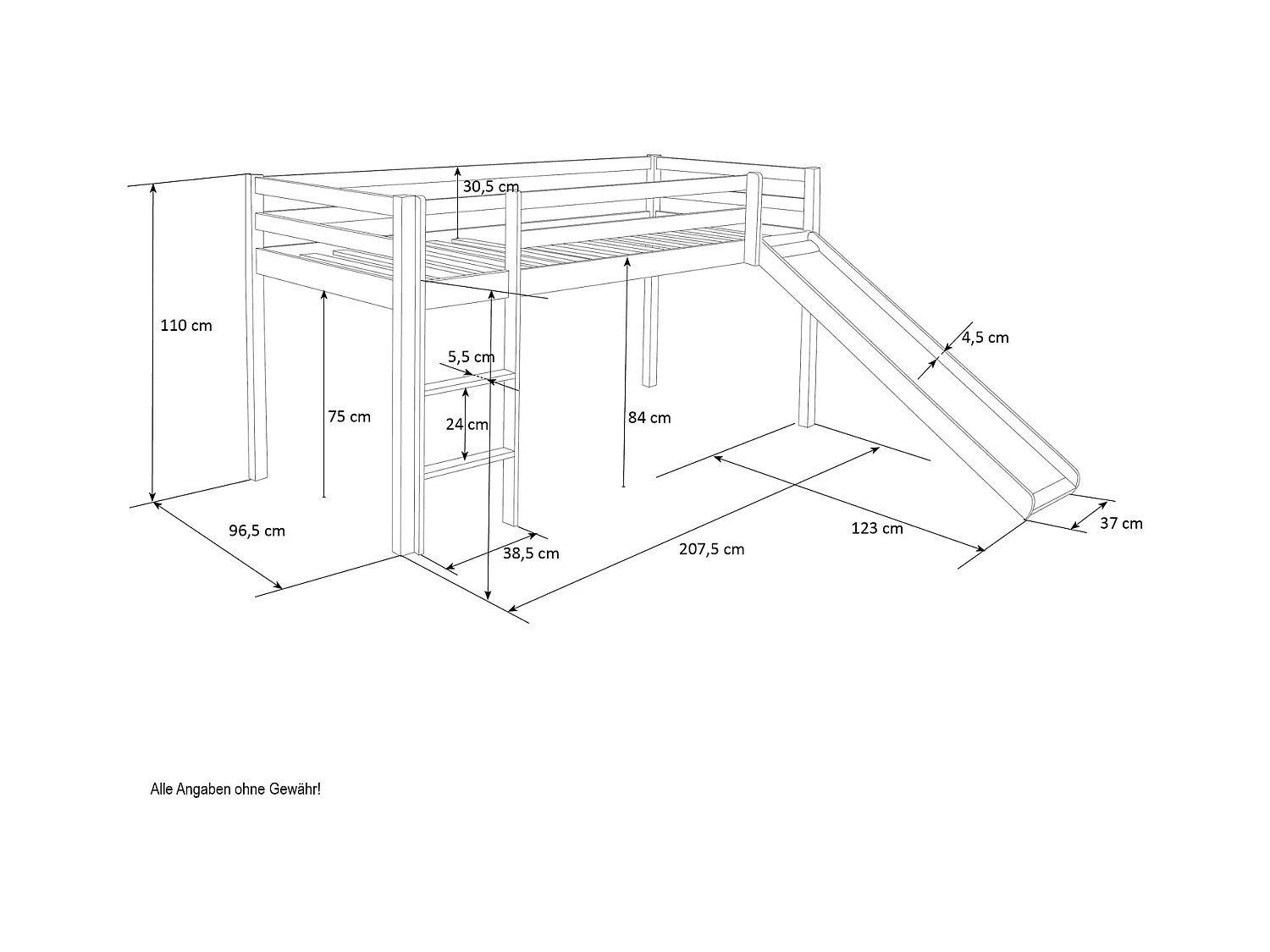 Hochbett 90x200 cm Kiefernholz
