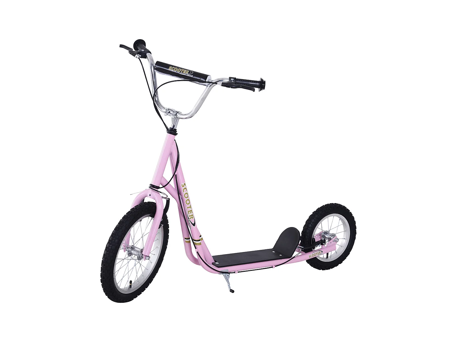 Trottinette patinette enfant à partir de 5 ans grands pneus guidon réglable poignées freins et béquille acier rose