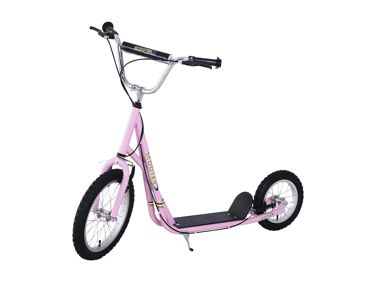 Trottinette patinette enfant à partir de 5 ans grands pneus guidon réglable poignées freins et béquille acier rose