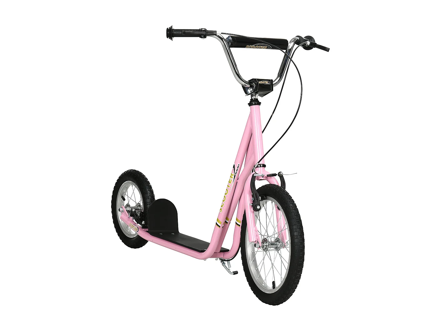 Trottinette patinette enfant à partir de 5 ans grands pneus guidon réglable poignées freins et béquille acier rose