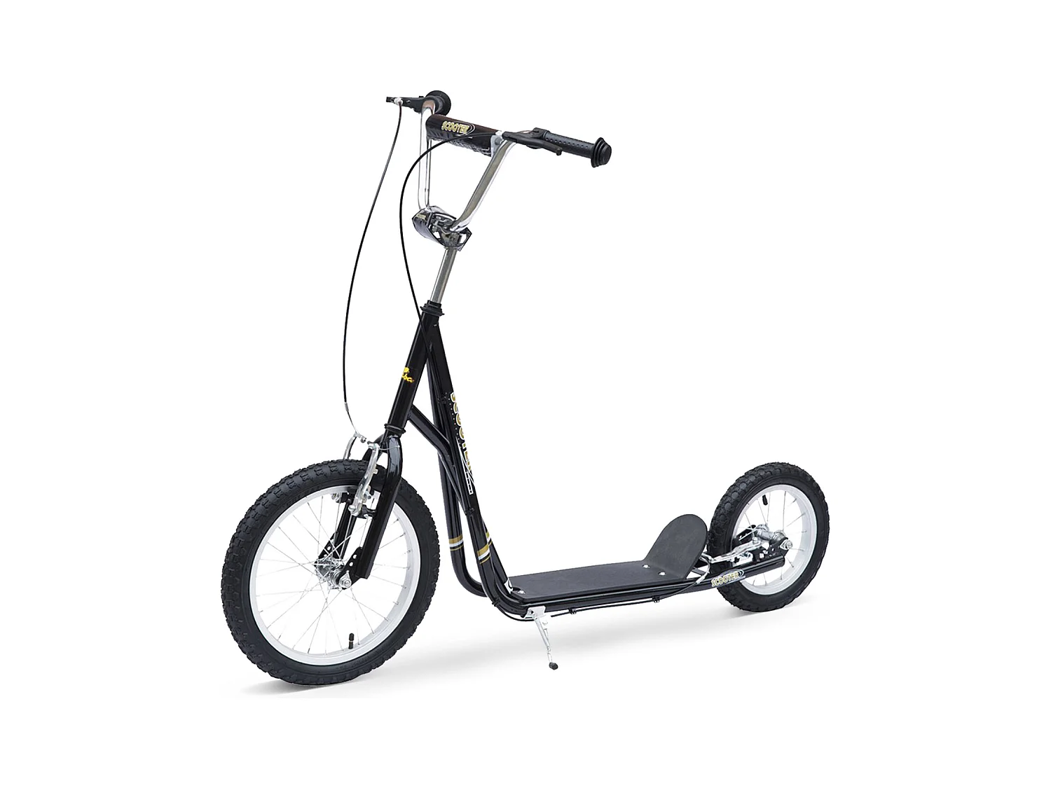 Trottinette patinette enfant à partir de 5 ans grands pneus guidon réglable poignées freins et béquille acier noir