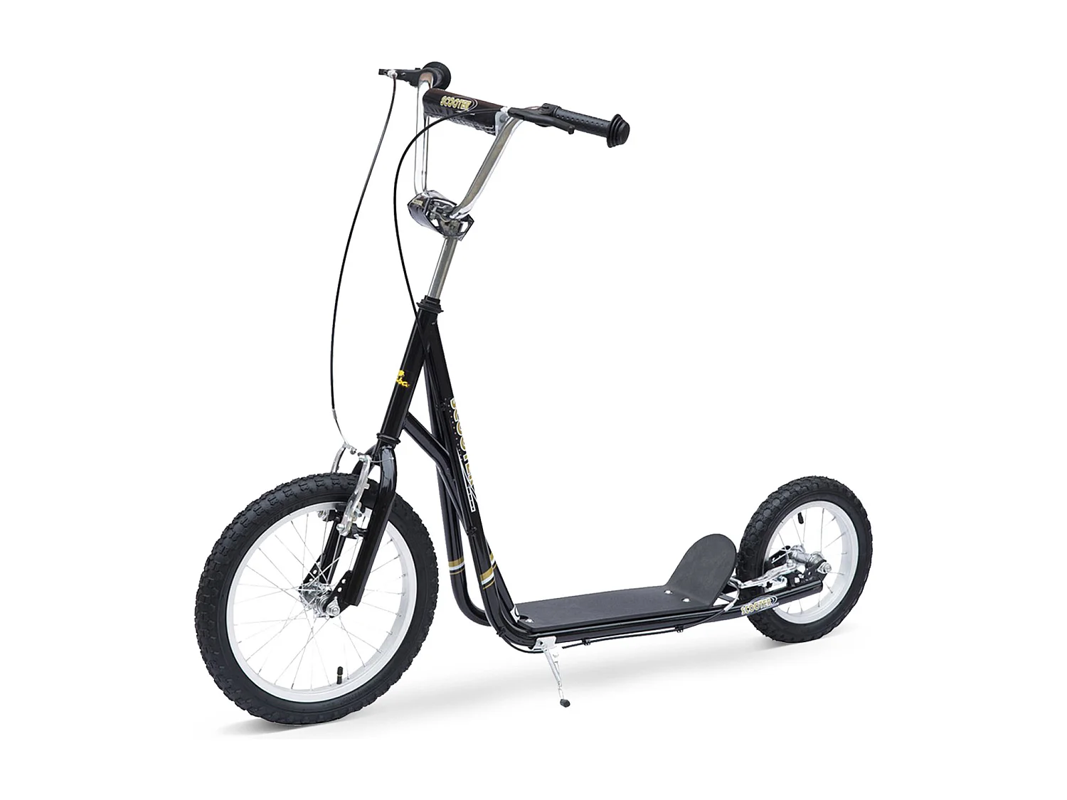 Trottinette patinette enfant à partir de 5 ans grands pneus guidon réglable poignées freins et béquille acier noir