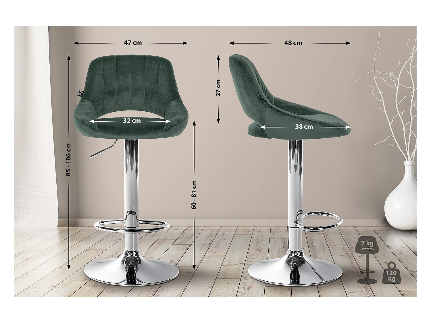 Lot de 2 tabourets métal argentée 47 x 48 x 106 cm TDB10759