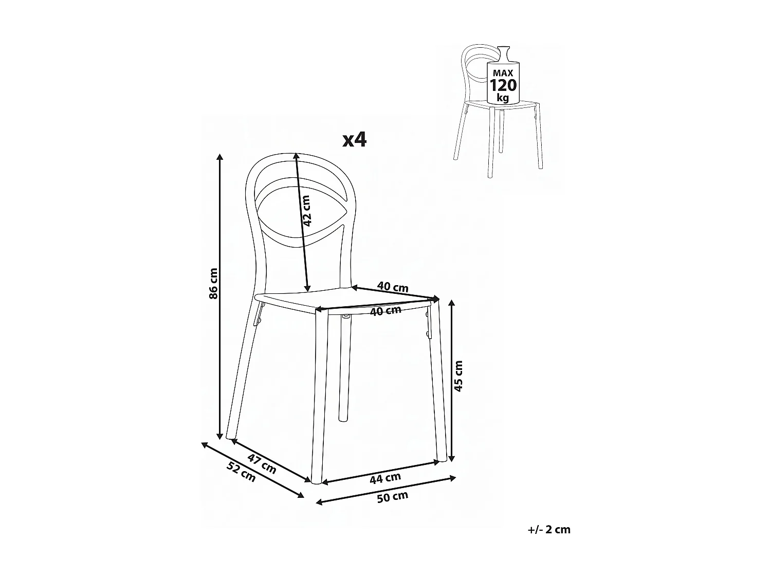 Lot de 4 chaises de jardin COVOLO Blanc cassé
