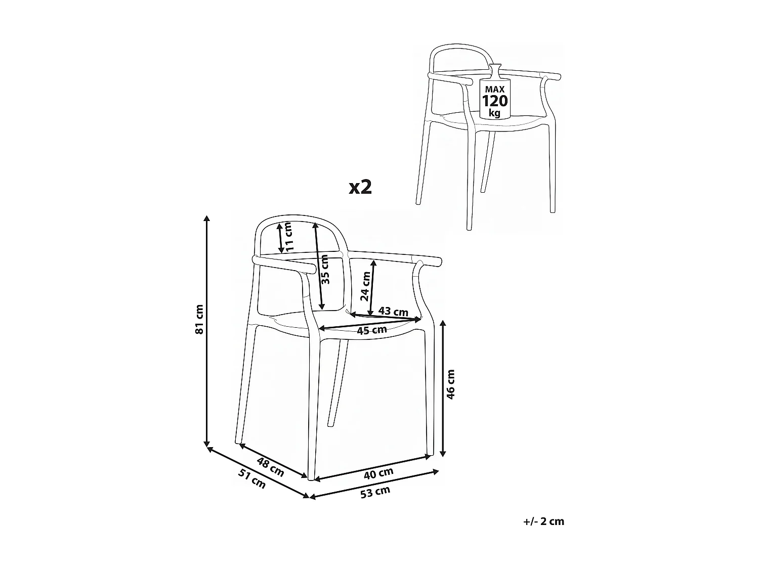 Lot de 2 chaises de jardin VIDOR Noir
