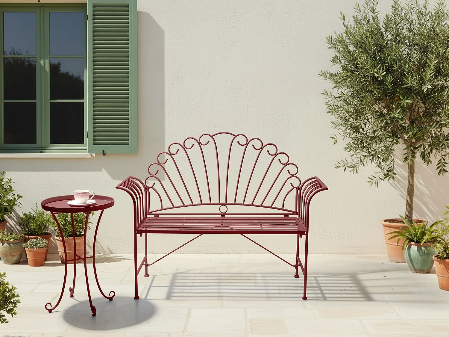 Banc de jardin CAVINIA 125 cm Métal Rouge Bordeaux