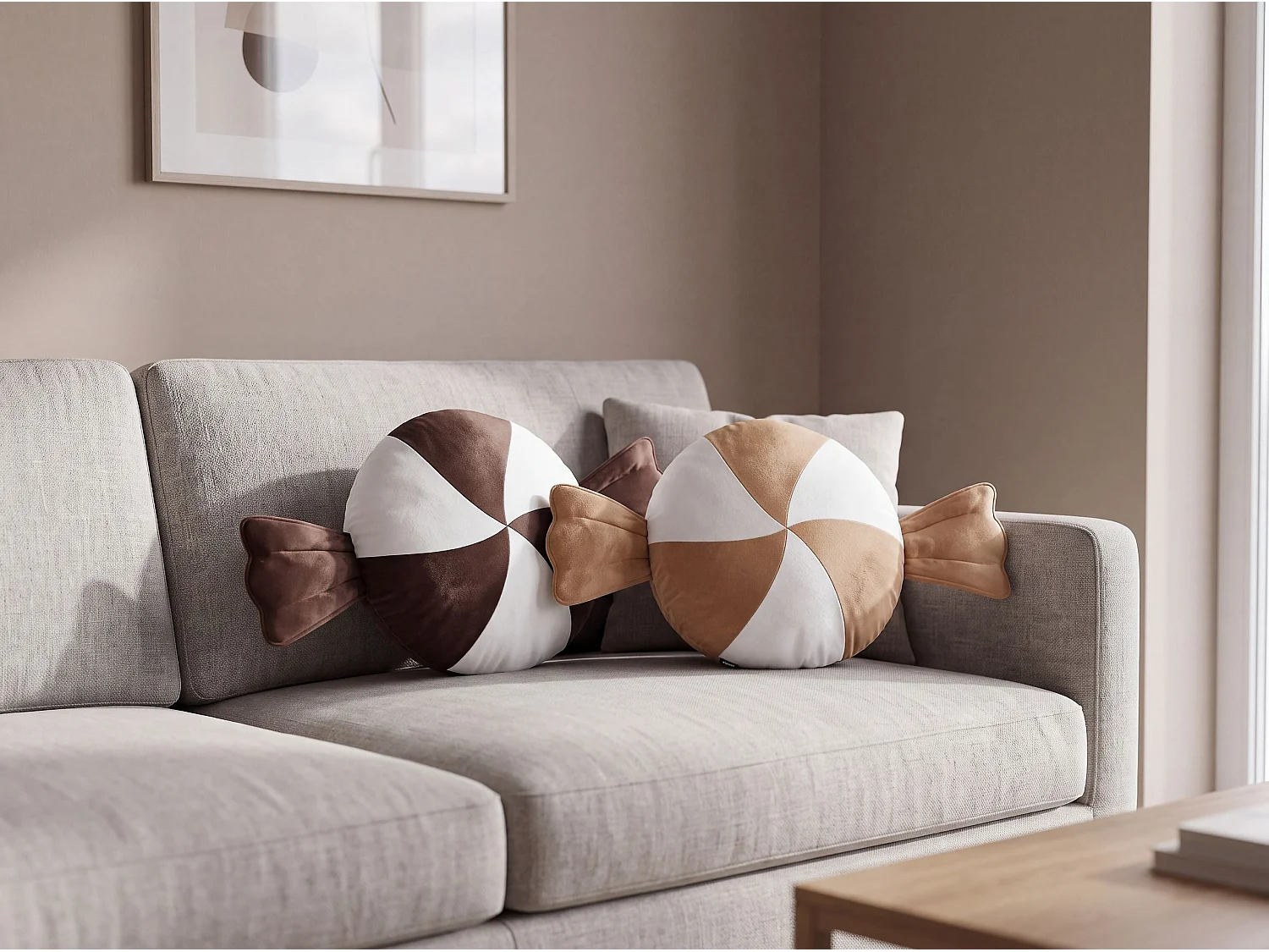Lot de 2 coussins décoratifs WHIRL CANDY 60 x 60 cm Tissu Marron/blanc Motif de Noël