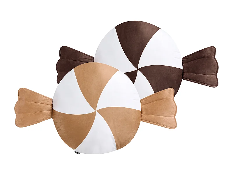 Lot de 2 coussins décoratifs WHIRL CANDY Tissu 60 x 60 cm Marron/blanc Motif de Noël