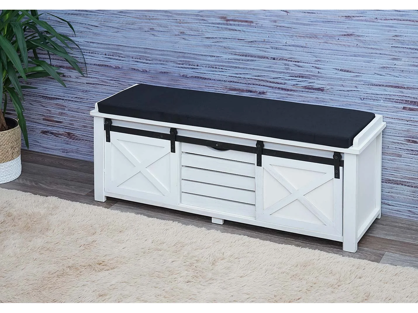 Banc avec compartiments de bois blanche 102 x 33 x 43 cm 04_0001094