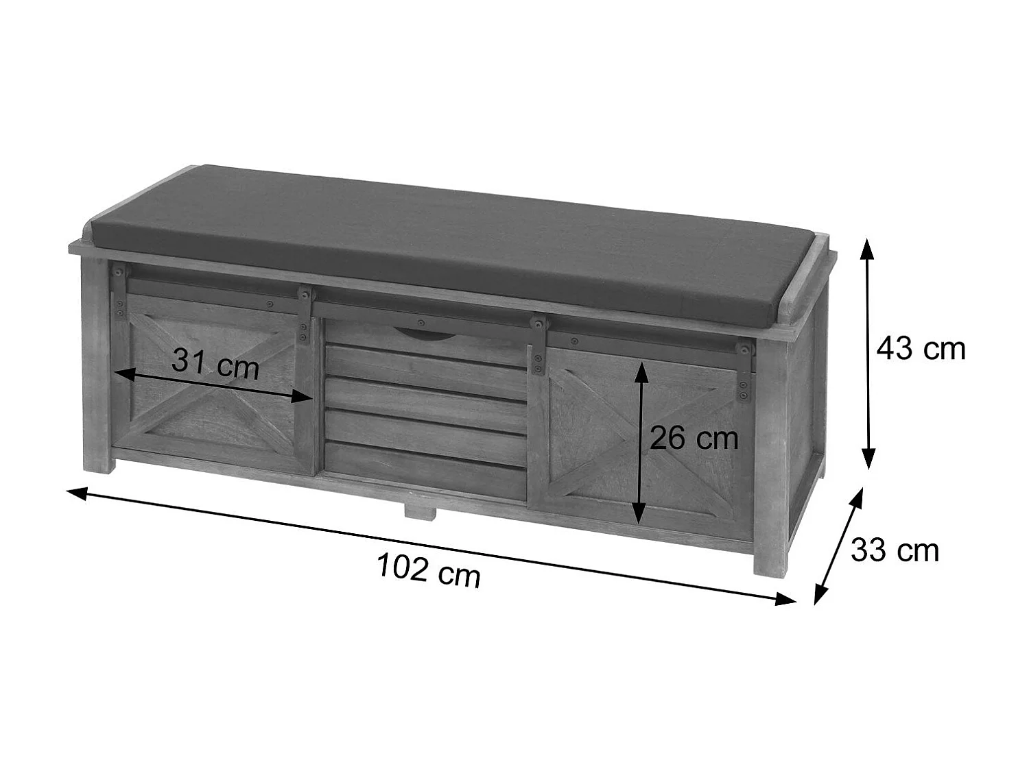 Banc avec compartiments de bois blanche 102 x 33 x 43 cm 04_0001094