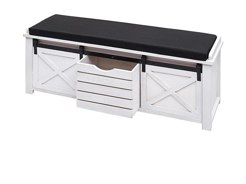 Banc avec compartiments de bois blanche 102 x 33 x 43 cm 04_0001094