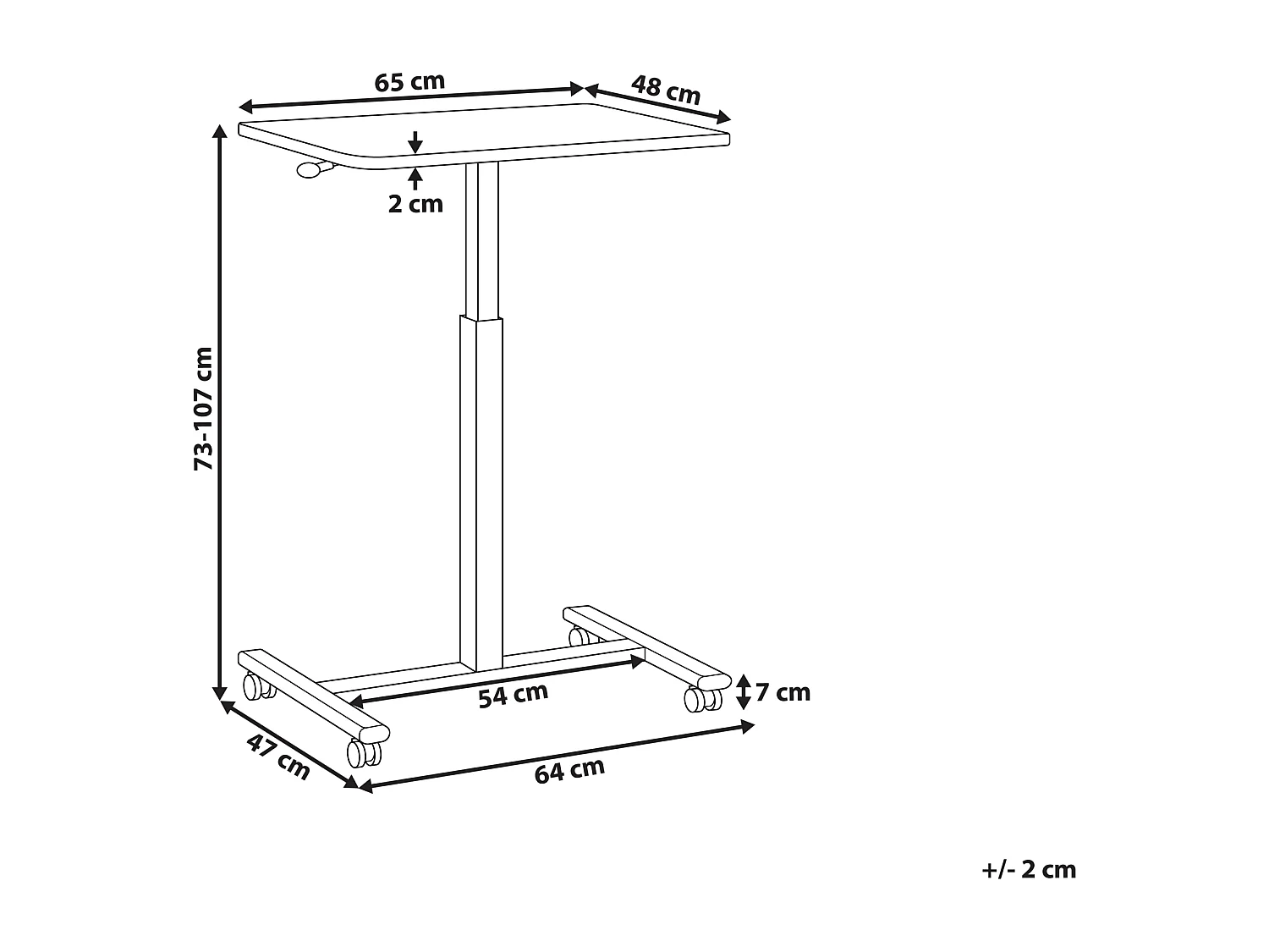 Bureau réglable manuellement en hauteur pour ordinateur portable ACADEMIA Noir 65 cm 48 cm