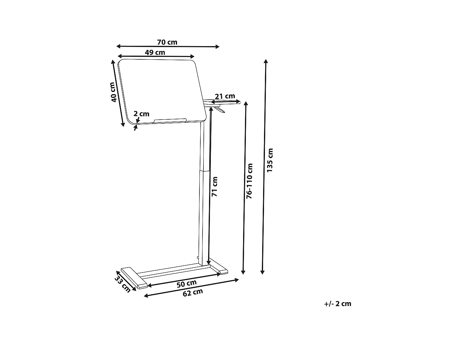Bureau réglable manuellement en hauteur pour ordinateur portable SCHOLA Marron clair/blanc 70 cm 40 cm