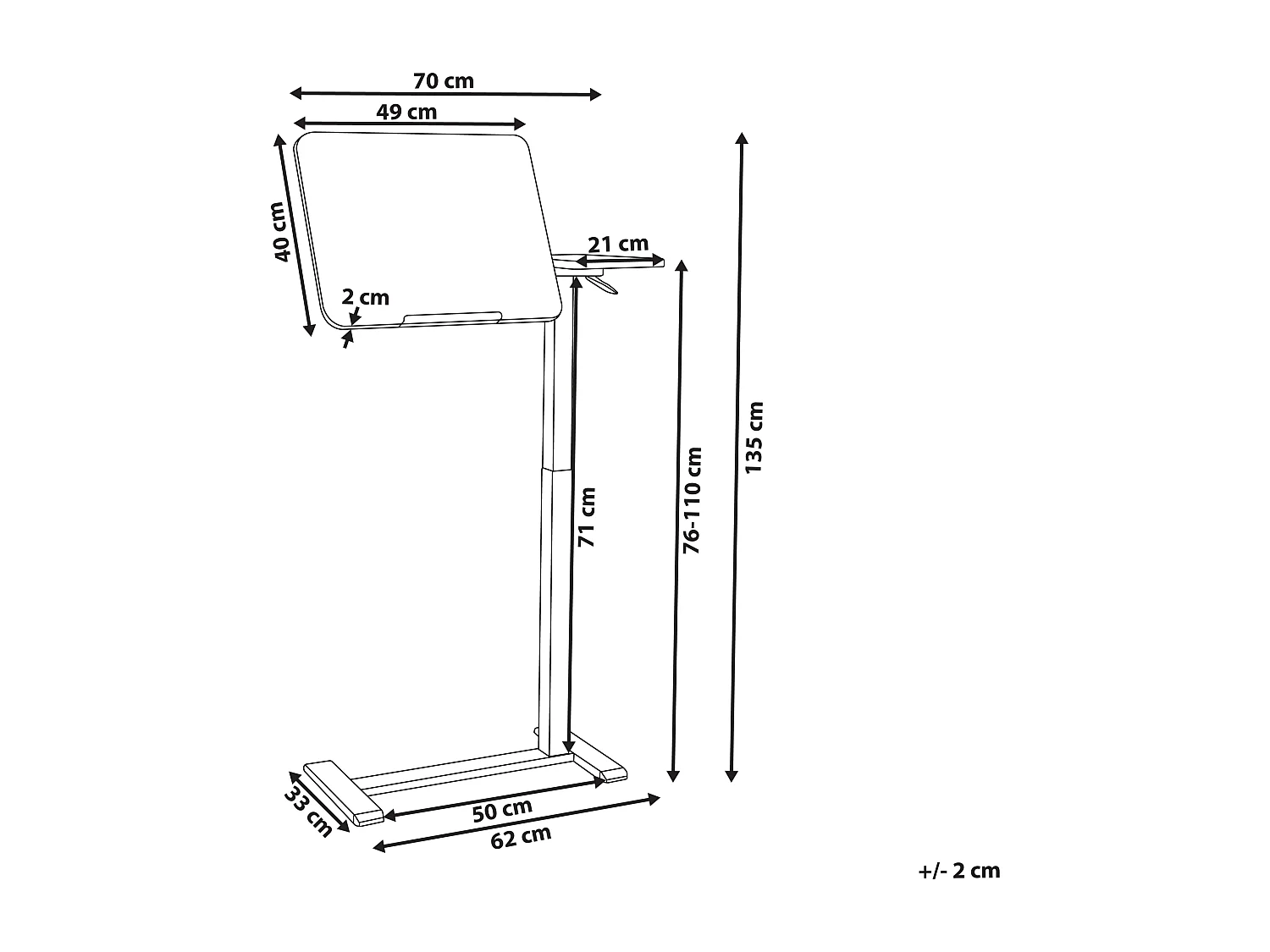 Bureau réglable manuellement en hauteur pour ordinateur portable SCHOLA Marron/noir 70 cm 40 cm