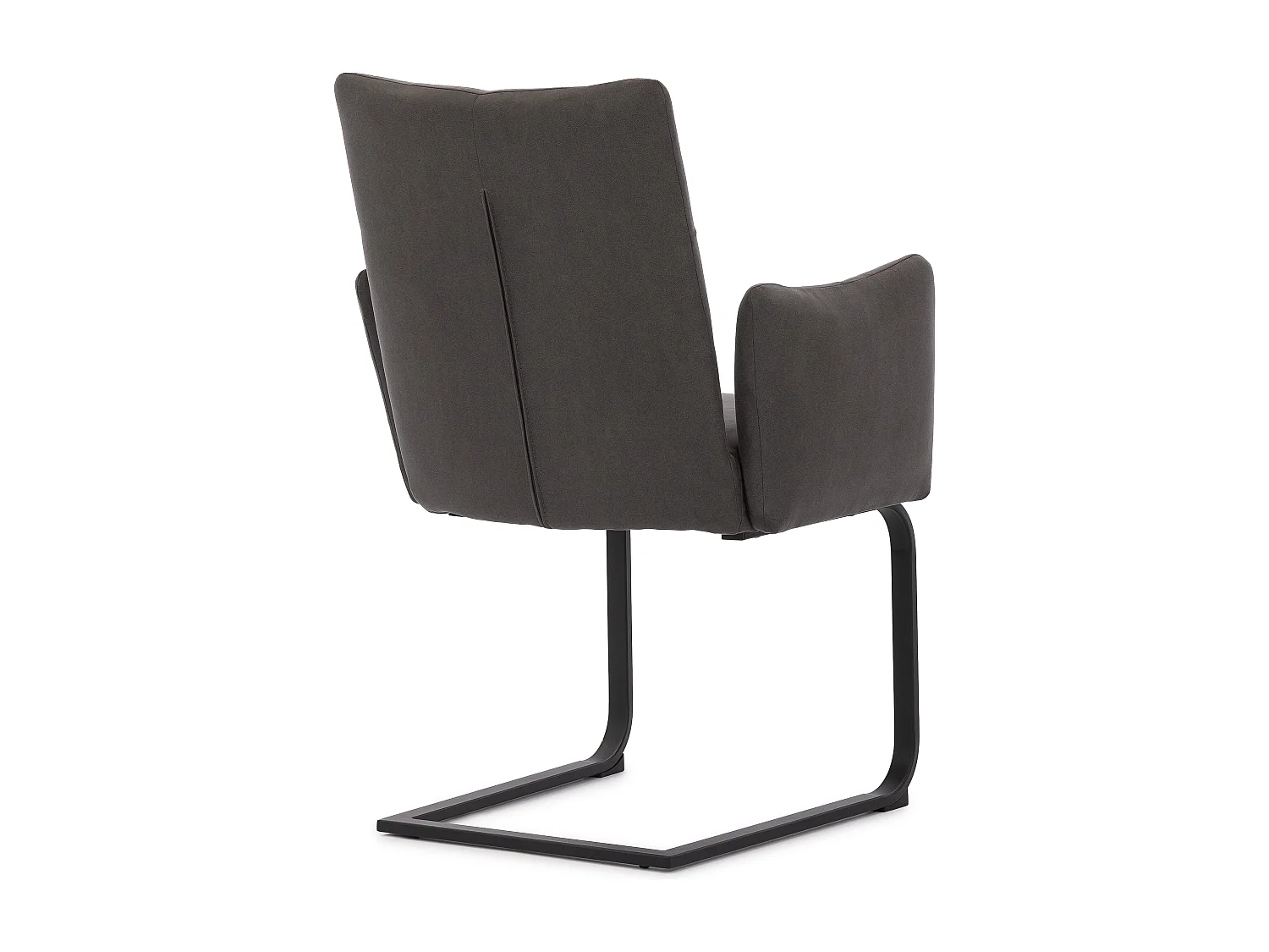 Chaise rembourrée au design moderne, en microfibre anthracite effet vintage, avec accoudoirs et piètement luge en métal noir - Hera