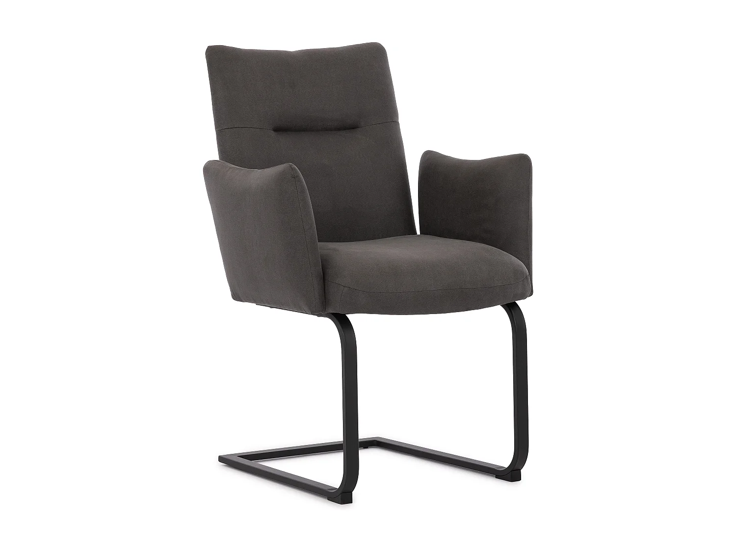 Chaise rembourrée au design moderne, en microfibre anthracite effet vintage, avec accoudoirs et piètement luge en métal noir - Hera