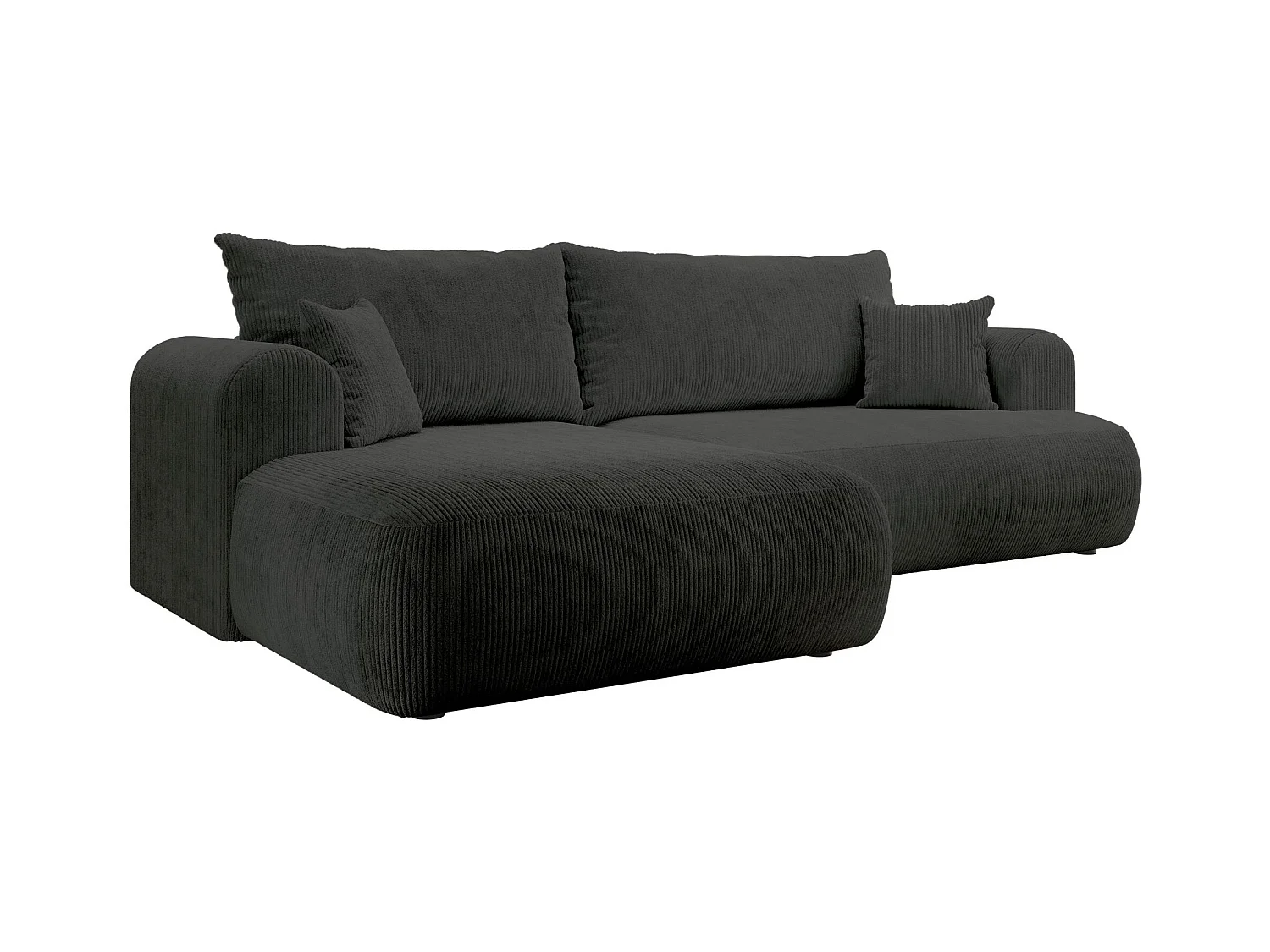 Canapé d’angle en velours côtelé – convertible avec coffre de rangement – gris foncé – gauche – OVO CORD