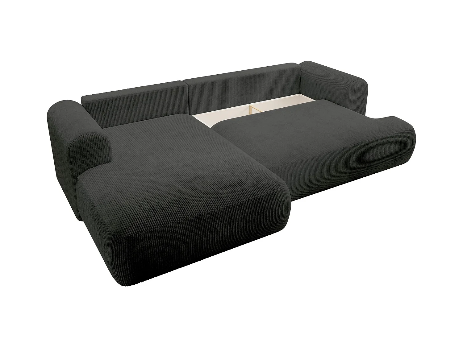 Canapé d’angle en velours côtelé – convertible avec coffre de rangement – gris foncé – gauche – OVO CORD