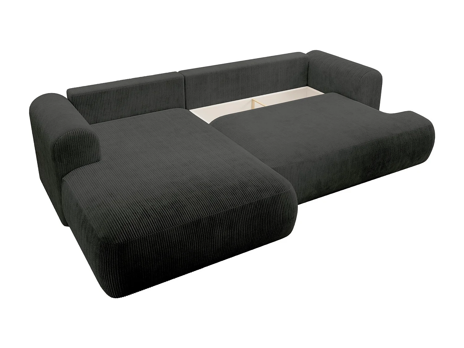 Canapé d’angle en velours côtelé – convertible avec coffre de rangement – gris foncé – gauche – OVO CORD