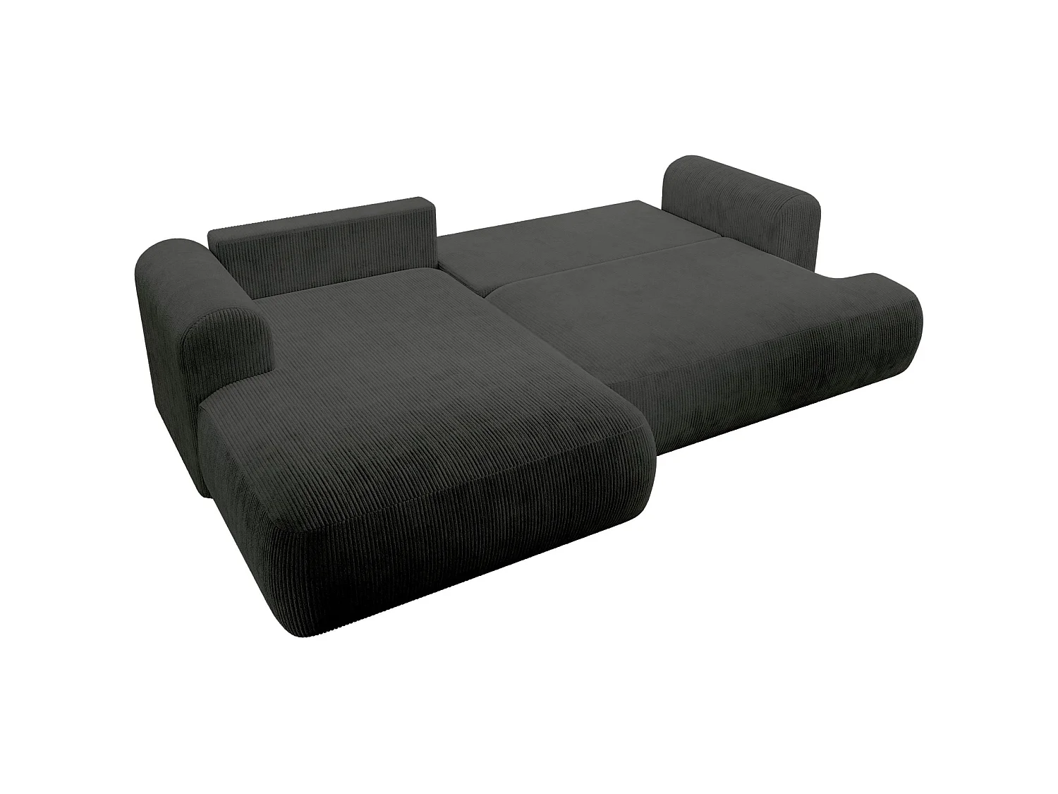 Hoekbedbank met corduroybekleding – slaapfunctie en opbergruimte – donkergrijs – links – OVO CORD