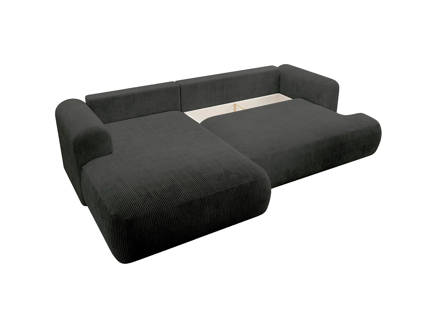 Hoekbedbank met corduroybekleding – slaapfunctie en opbergruimte – donkergrijs – links – OVO CORD