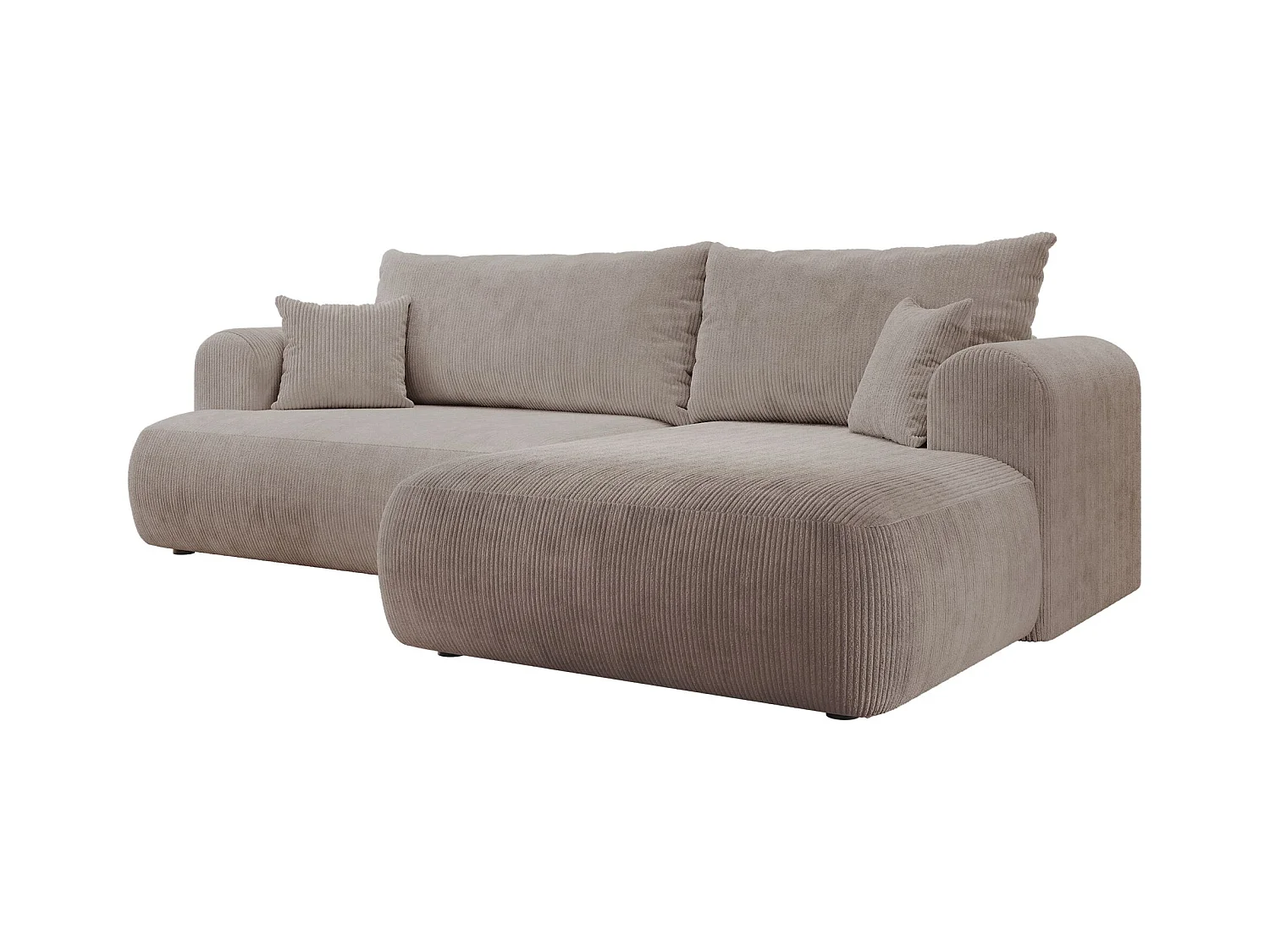 Canapé d’angle en velours côtelé – convertible avec coffre de rangement – beige – droit – OVO CORD