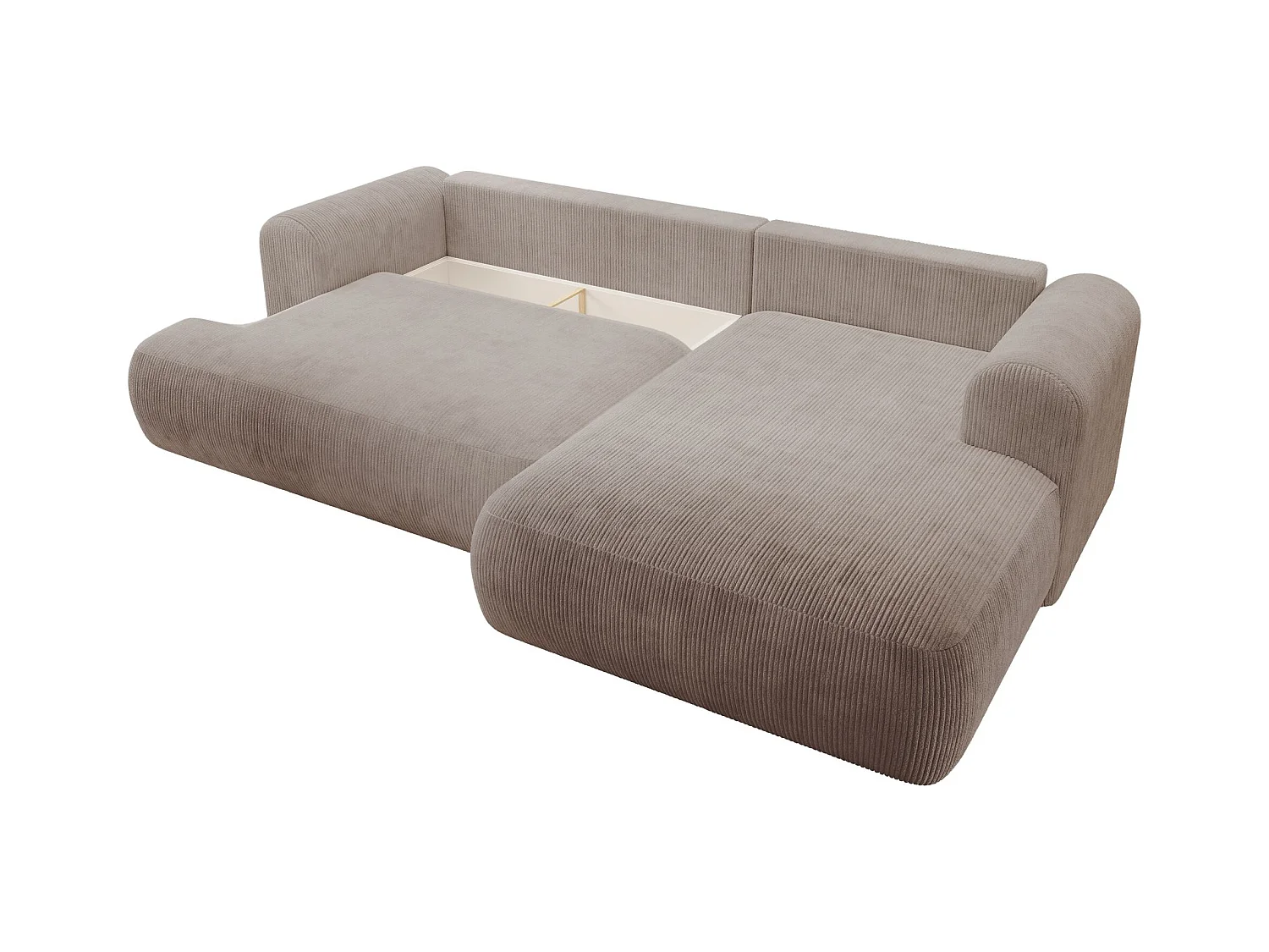 Canapé d’angle en velours côtelé – convertible avec coffre de rangement – beige – droit – OVO CORD