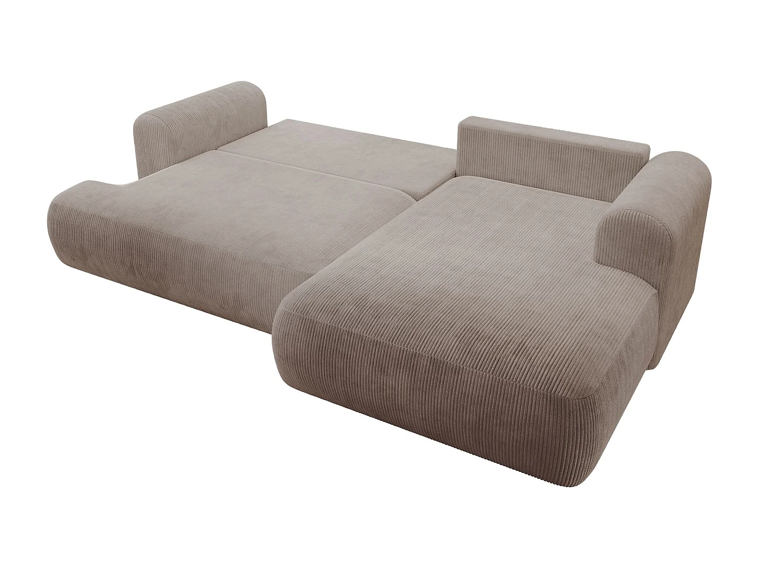 Canapé d’angle en velours côtelé – convertible avec coffre de rangement – beige – droit – OVO CORD