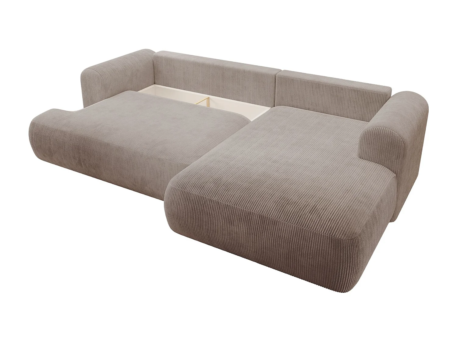 Canapé d’angle en velours côtelé – convertible avec coffre de rangement – beige – droit – OVO CORD