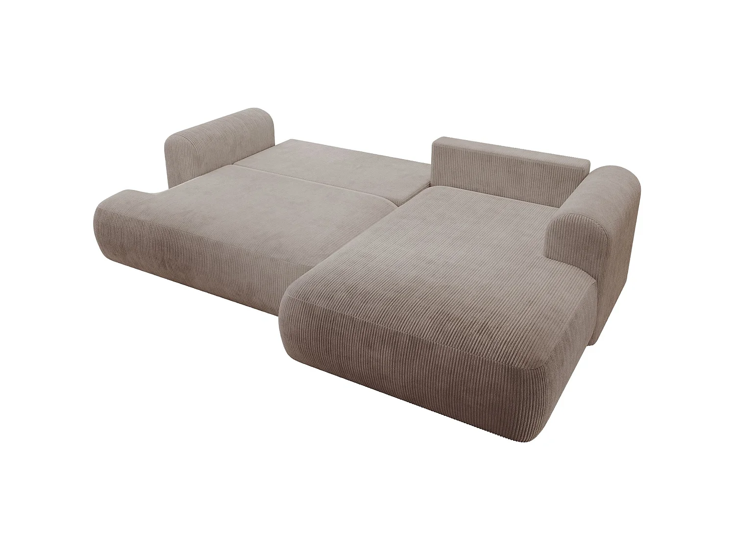 Canapé d'angle convertible 4 places avec coffre en velours beige
