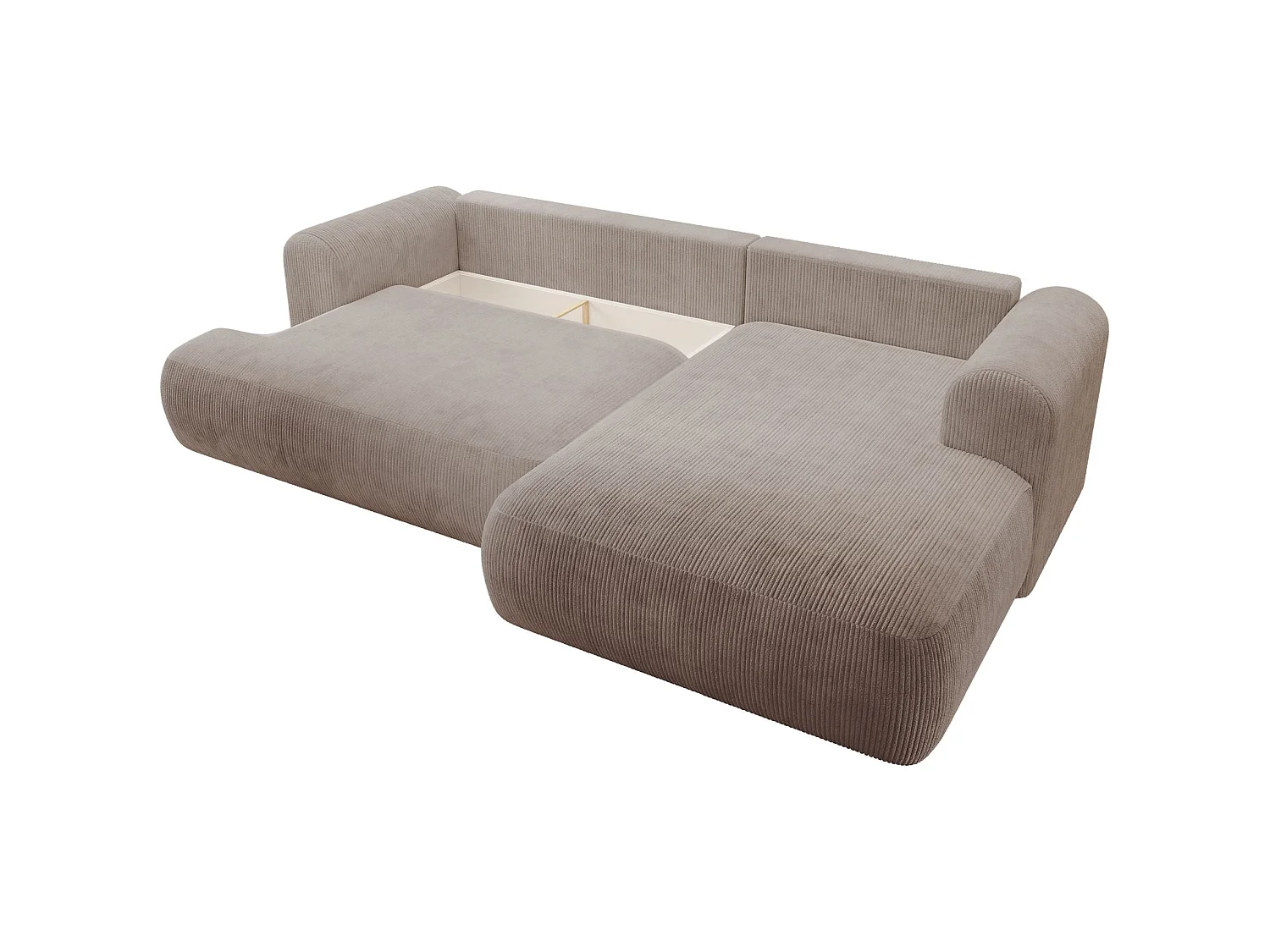 Canapé d'angle convertible 4 places avec coffre en velours beige