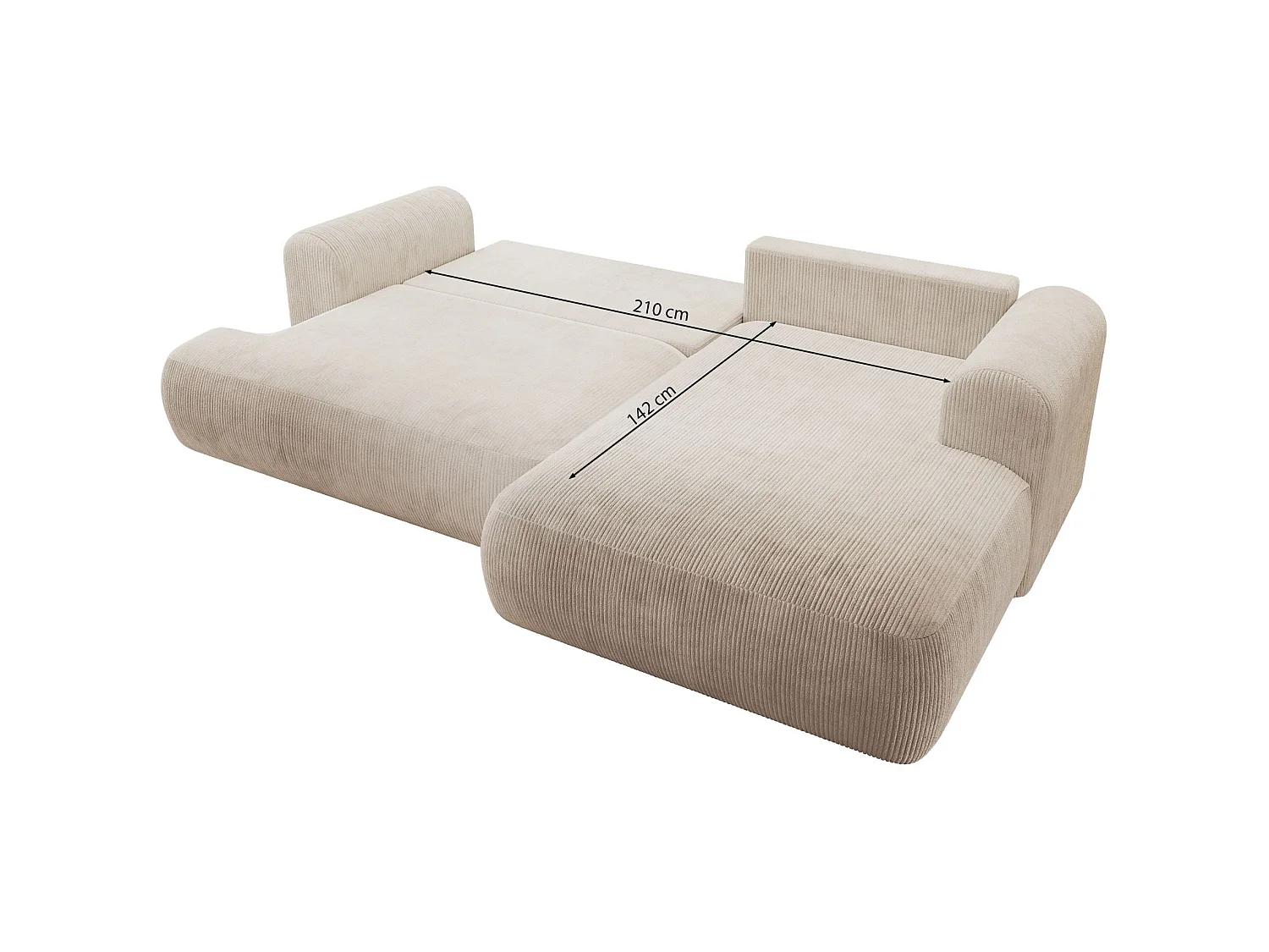 Canapé d'angle convertible 4 places avec coffre en velours beige