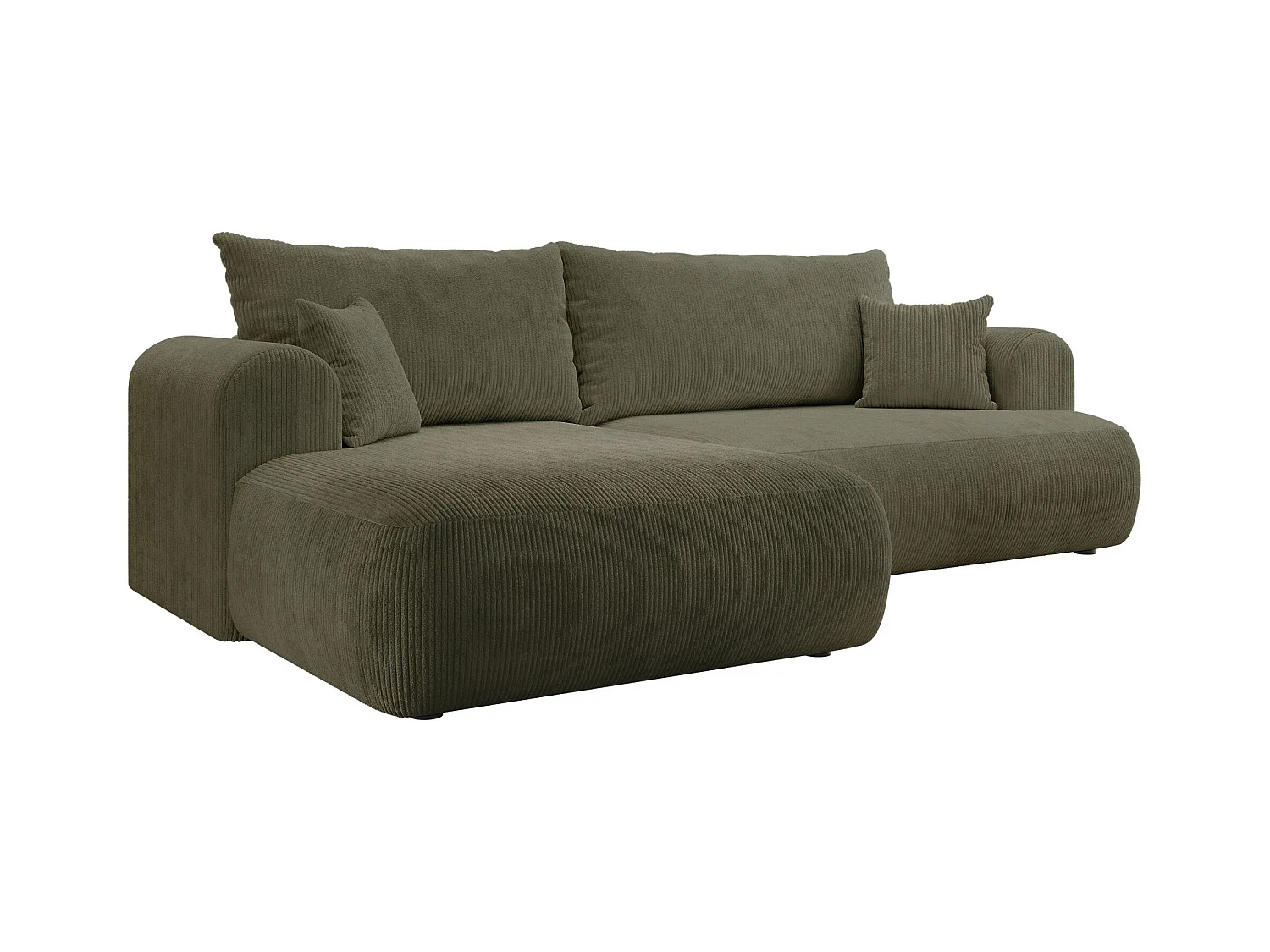 Canapé d’angle en velours côtelé – convertible avec coffre de rangement – vert olive – gauche – OVO CORD