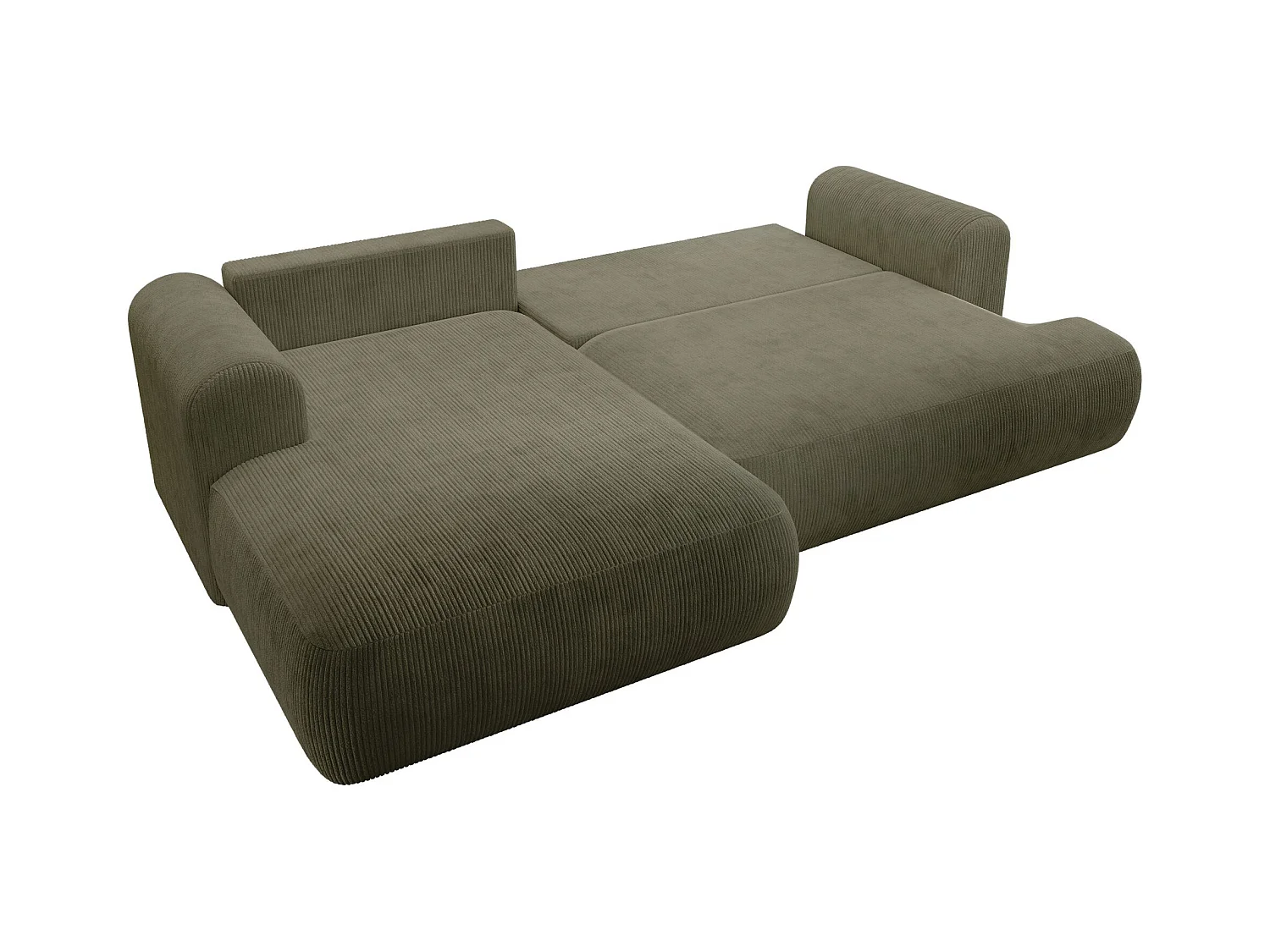 Canapé d’angle en velours côtelé – convertible avec coffre de rangement – vert olive – gauche – OVO CORD