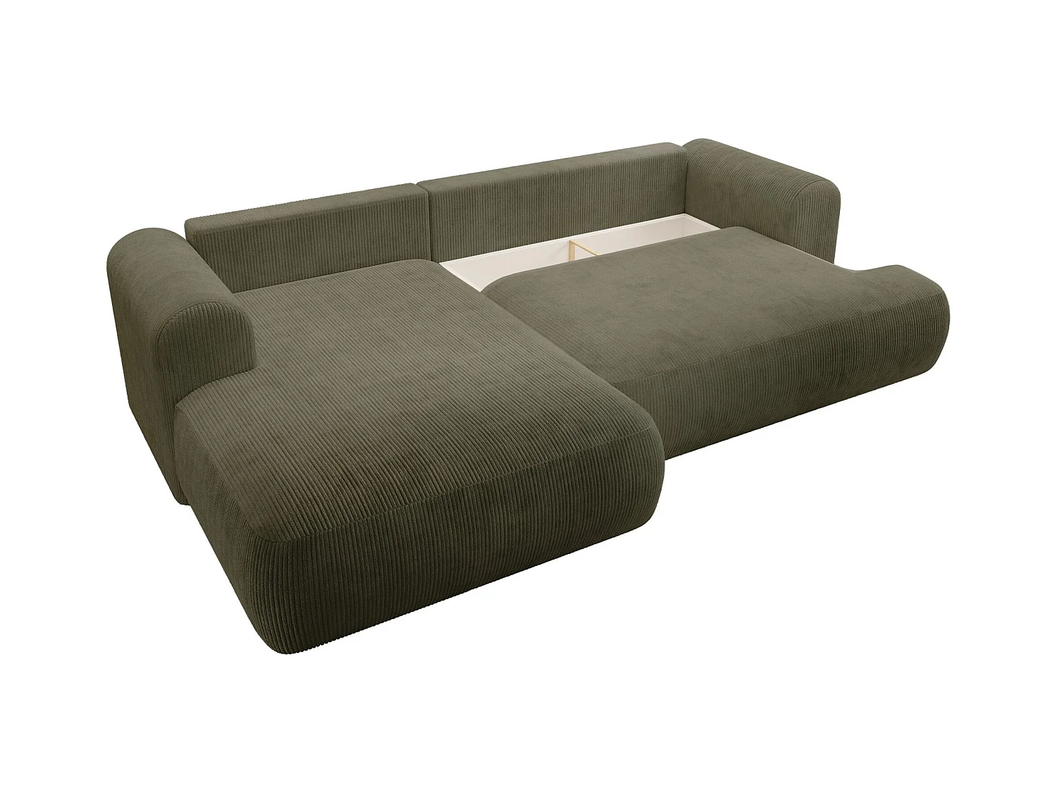 Canapé d’angle en velours côtelé – convertible avec coffre de rangement – vert olive – gauche – OVO CORD