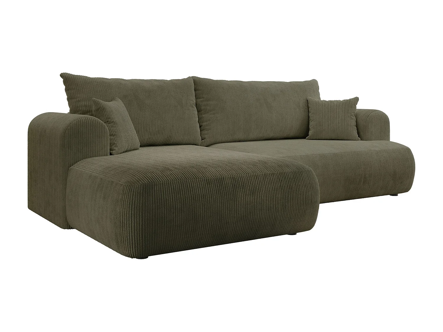 Canapé d’angle en velours côtelé – convertible avec coffre de rangement – vert olive – gauche – OVO CORD