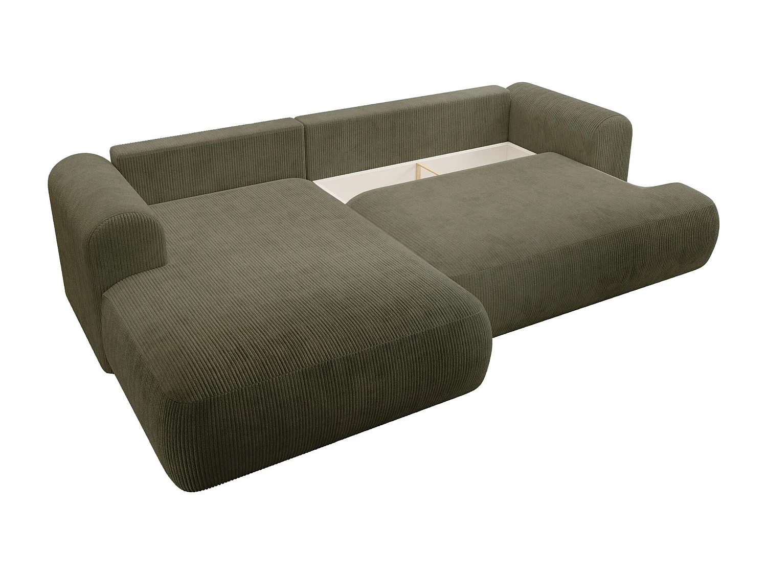Canapé d’angle en velours côtelé – convertible avec coffre de rangement – vert olive – gauche – OVO CORD