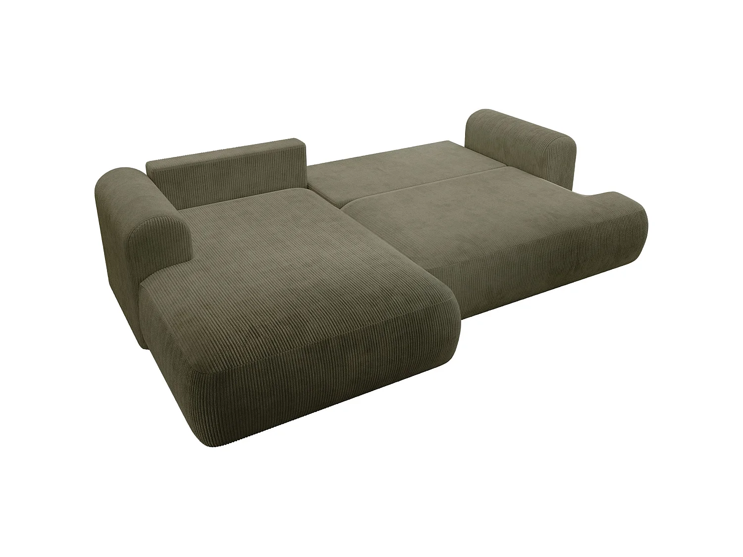 Hoekbedbank met corduroybekleding – slaapfunctie en opbergruimte – olijfgroen – links – OVO CORD