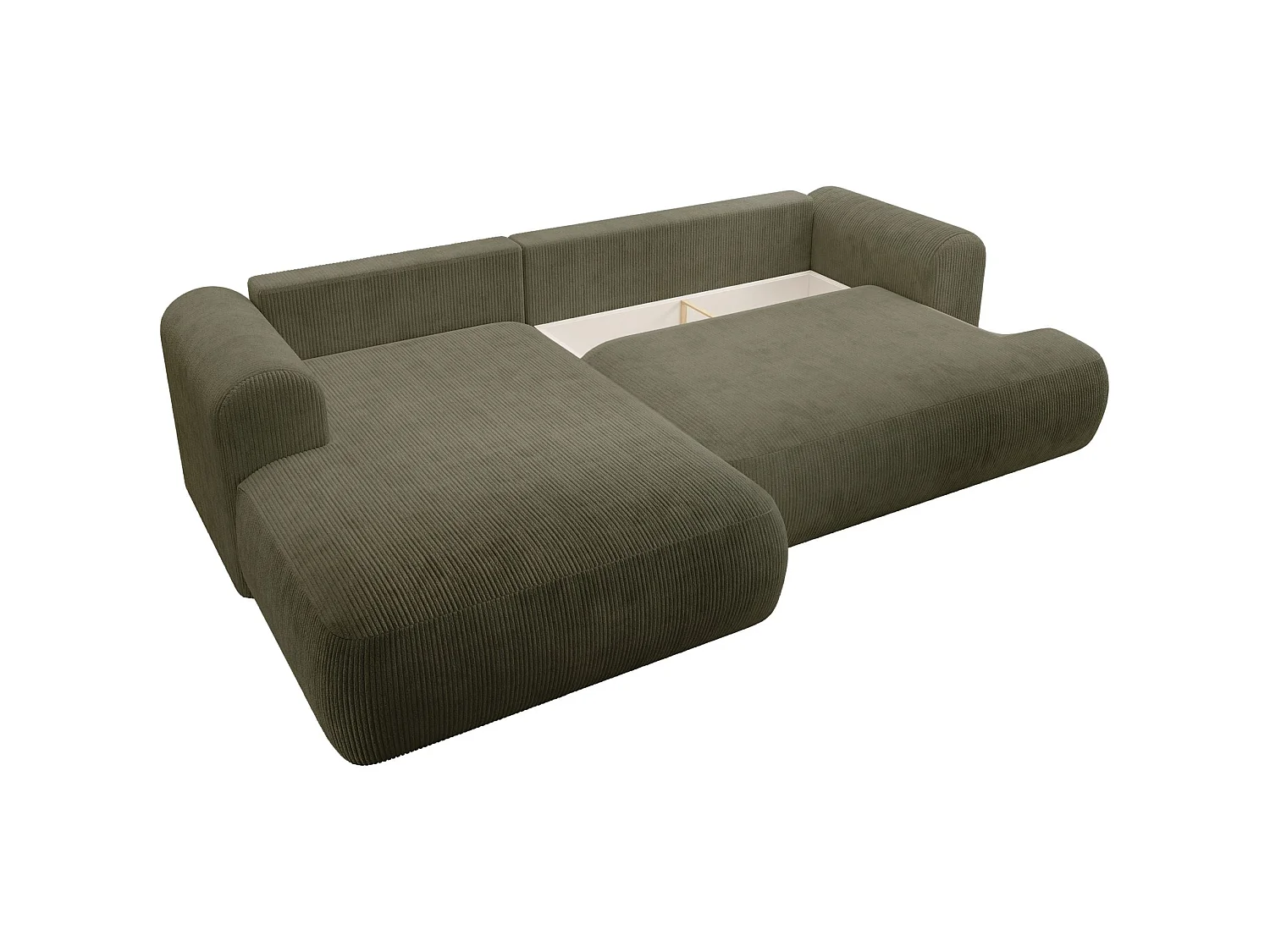 Hoekbedbank met corduroybekleding – slaapfunctie en opbergruimte – olijfgroen – links – OVO CORD