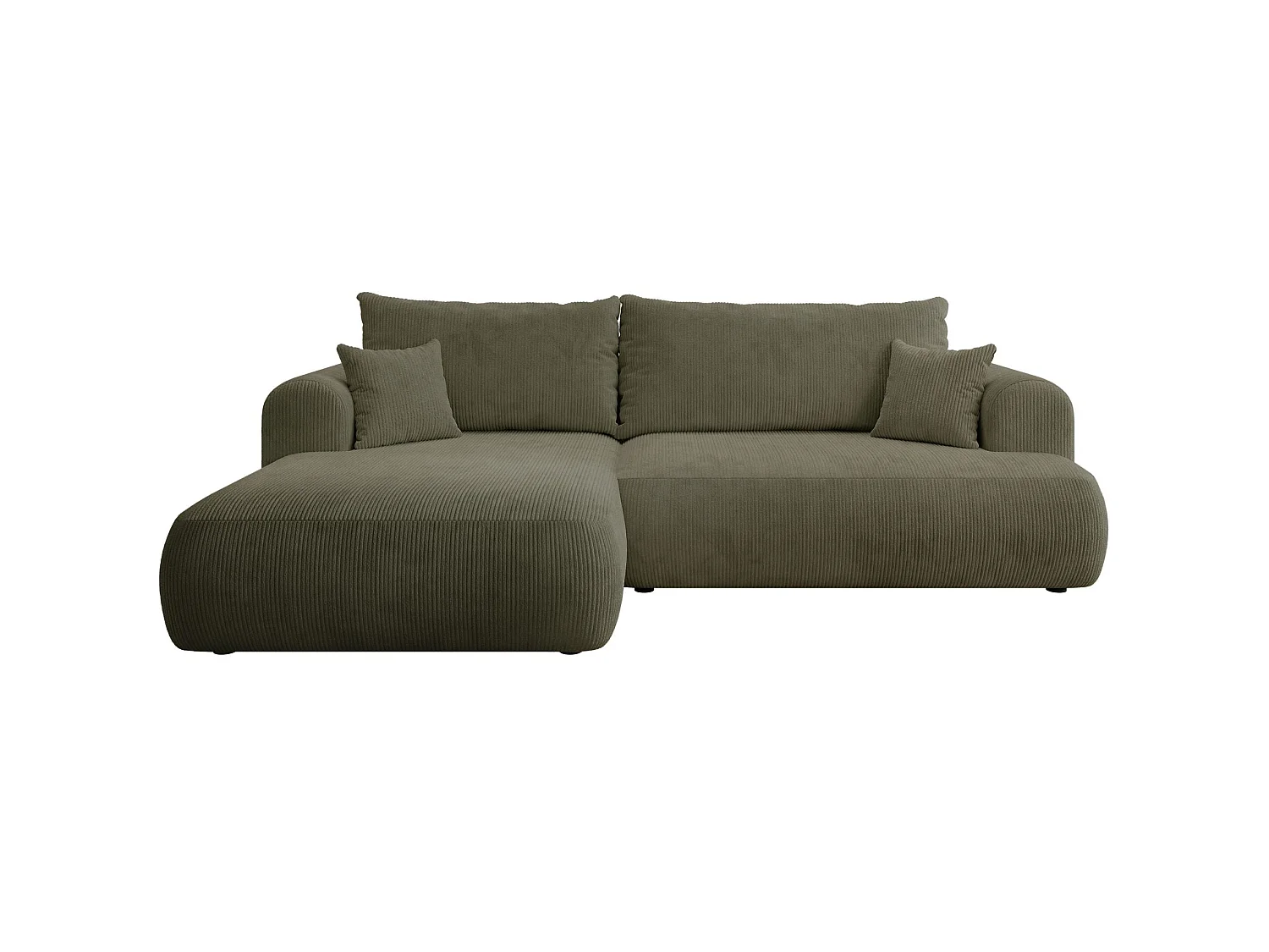 Hoekbedbank met corduroybekleding – slaapfunctie en opbergruimte – olijfgroen – links – OVO CORD