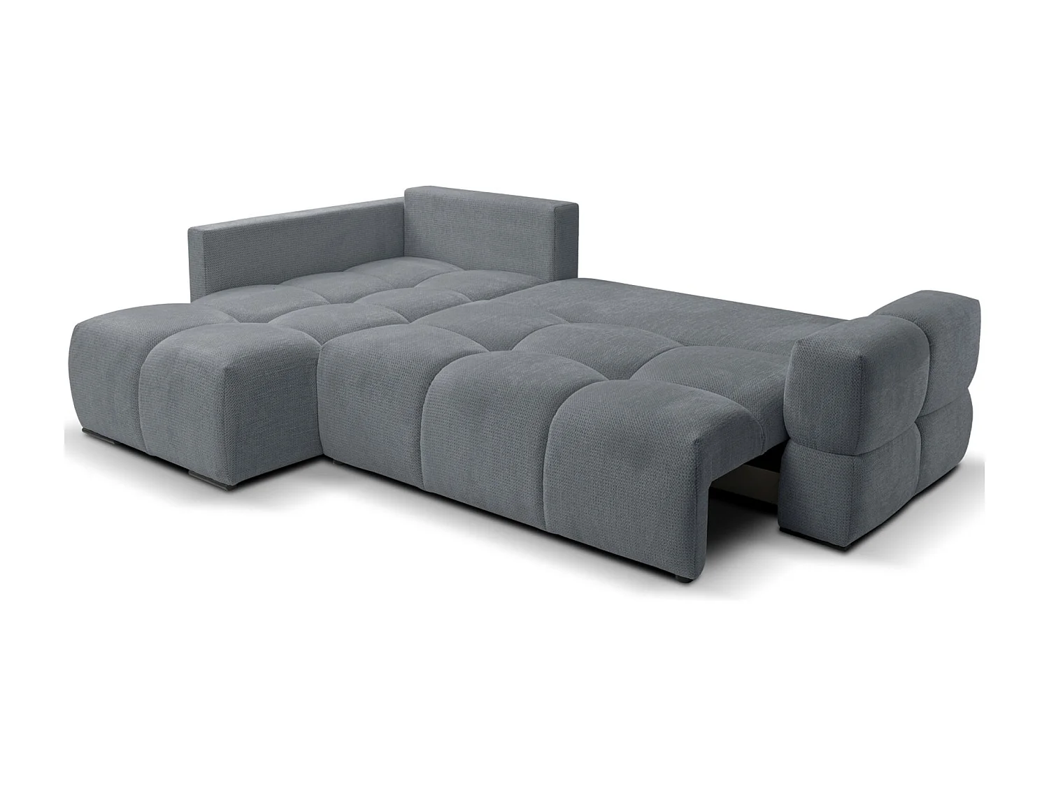 Ecksofa mit Chenillebezug – Schlaffunktion und Stauraum – Dunkelgrau – beidseitig – TAREMI