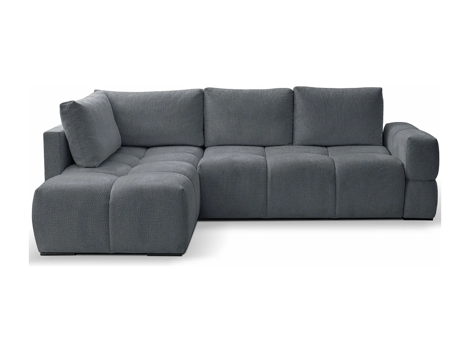 Ecksofa mit Chenillebezug – Schlaffunktion und Stauraum – Dunkelgrau – beidseitig – TAREMI