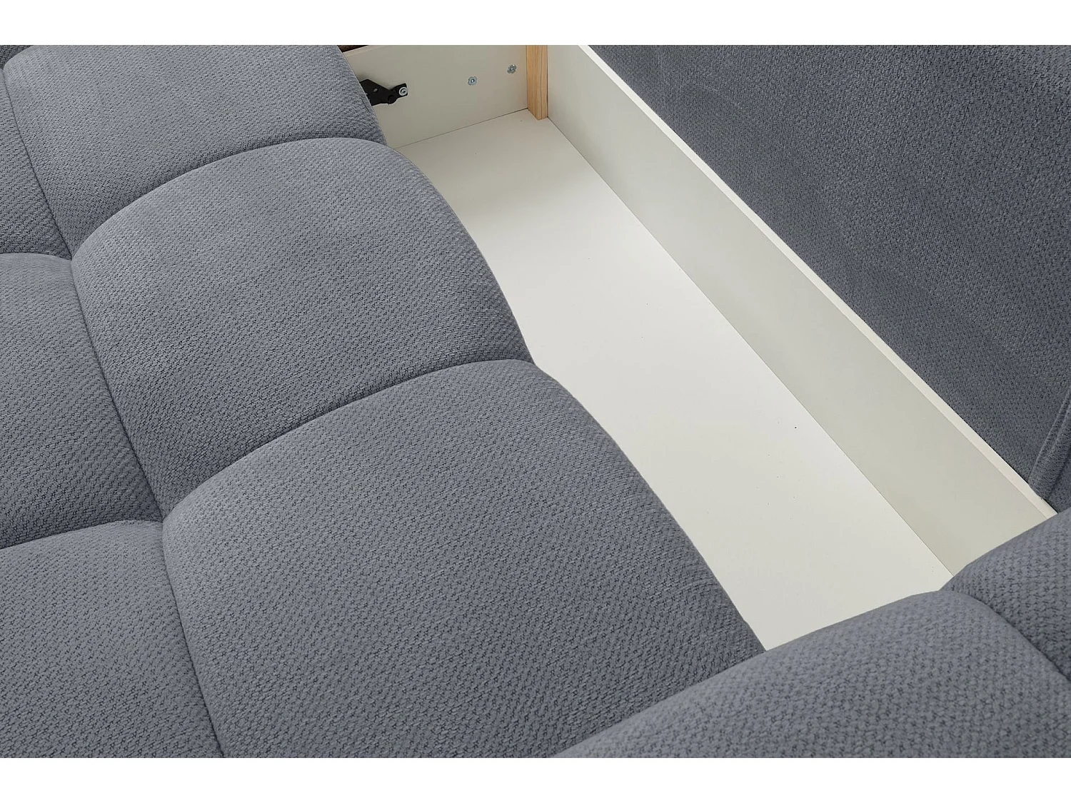 Ecksofa mit Chenillebezug – Schlaffunktion und Stauraum – Dunkelgrau – beidseitig – TAREMI