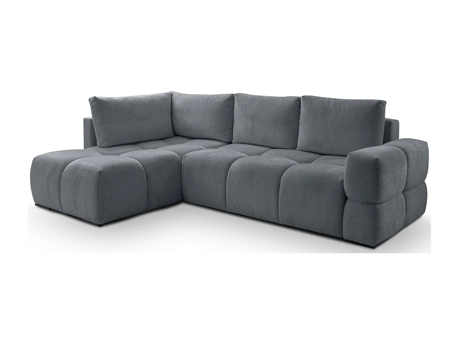 Canapé d’angle en chenille – convertible avec coffre de rangement – gris foncé – réversible – TAREMI