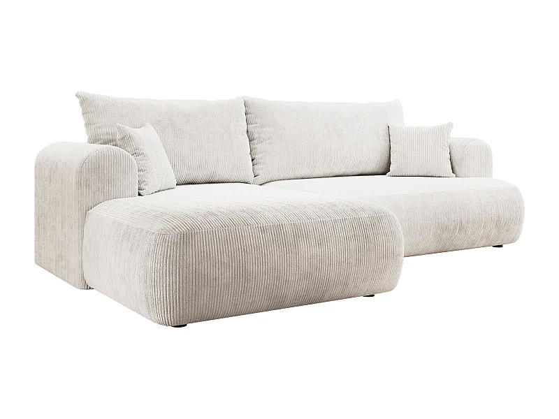 Canapé d’angle en velours côtelé – convertible avec coffre de rangement – blanc – gauche – OVO CORD