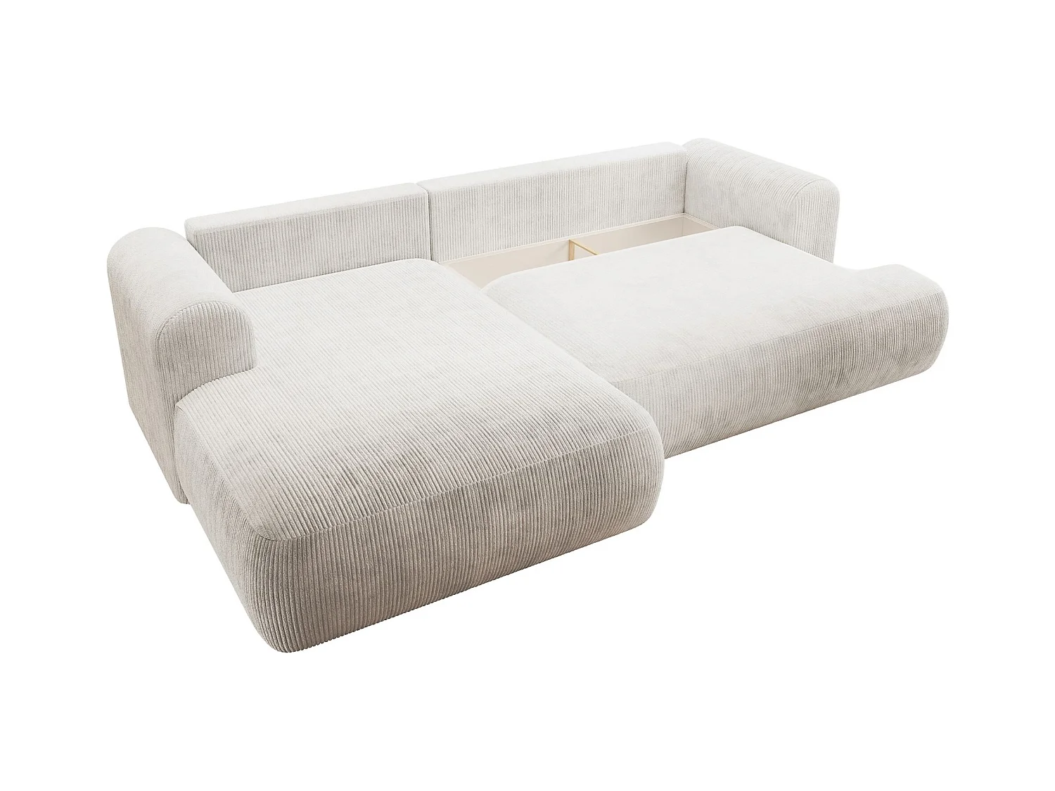 Canapé d’angle en velours côtelé – convertible avec coffre de rangement – blanc – gauche – OVO CORD