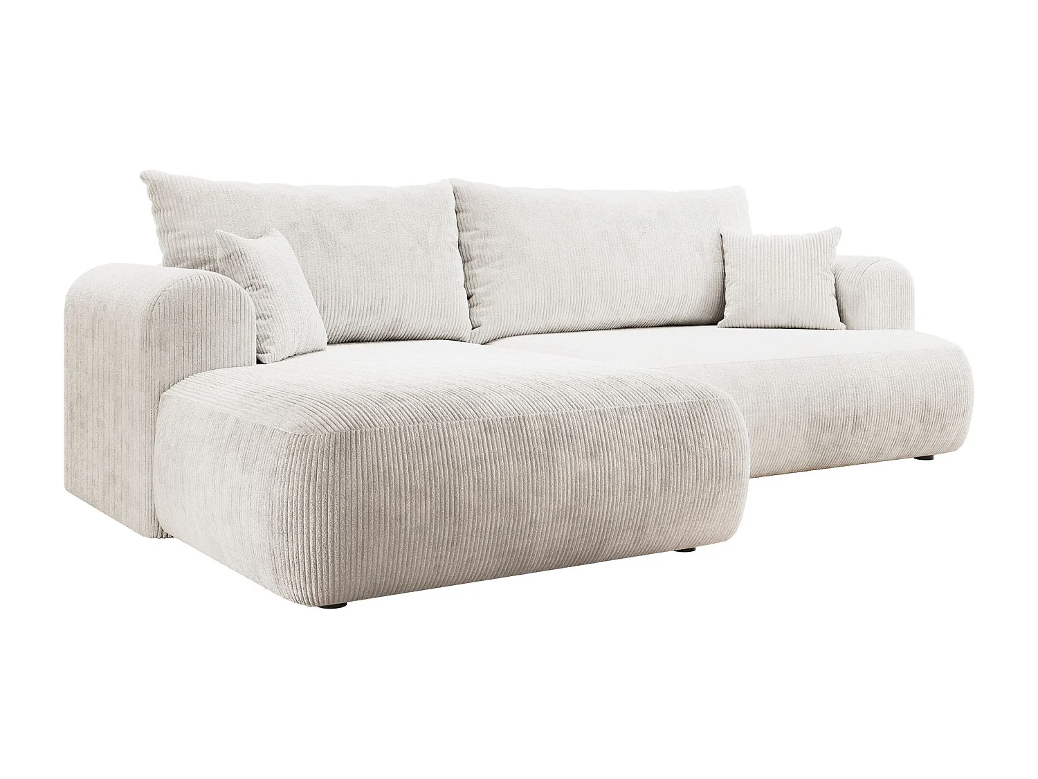 Canapé d’angle en velours côtelé – convertible avec coffre de rangement – blanc – gauche – OVO CORD