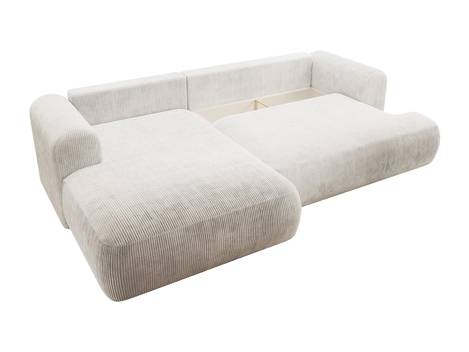 Canapé d’angle en velours côtelé – convertible avec coffre de rangement – blanc – gauche – OVO CORD